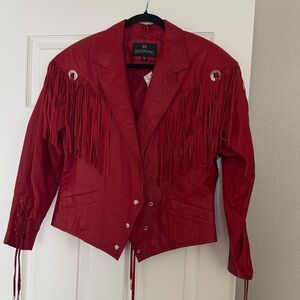 Berman Women's Bold Red Leather Fringe Jacket